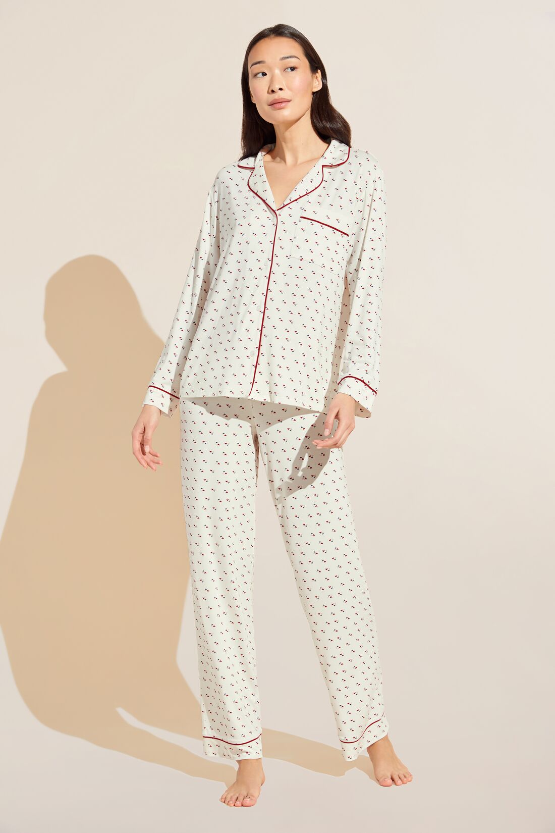 Forever 21 Women's Heart Print Shirt & Short Pajama Set in Ivory
