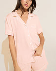 Model wears Gisele TENCEL™ Modal Relaxed Short PJ Set in petal pink/ivory.