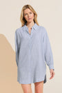 Model wears Nautico Sleepshirt in Wedgewood Blue/White.