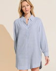 Model wears Nautico Sleepshirt in Wedgewood Blue/White.