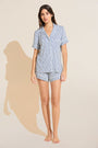 Model wears Gisele Printed TENCEL™ Modal Relaxed Short PJ Set in Double Diamond Denim Blue/Ivory.