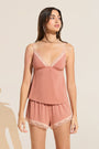 Model wears Flora TENCEL™ Modal Cami & Short PJ Set in Pink Rouge/Rose.