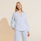 Eberjey Organic Pima Cotton Notch Collar Top & Pant PJ Set - Ice Blue