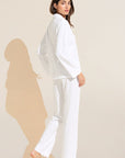 Model wears Organic Pima Cotton Notch Collar Top & Pant PJ Set in White.