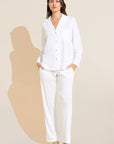 Model wears Organic Pima Cotton Notch Collar Top & Pant PJ Set in White.