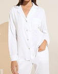 Model wears Organic Pima Cotton Notch Collar Top & Pant PJ Set in White.