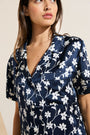 Model wears Inez Washable Silk Printed Short PJ Set in Modern Floral Navy/Navy.