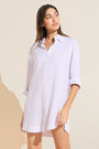 Model wears Nautico Sleepshirt in White/Lavender.