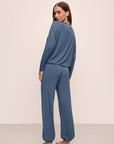 Model wears Gisele TENCEL™ Modal Slouchy PJ Set in Coastal Blue/Ice Blue.