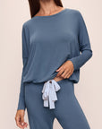 Model wears Gisele TENCEL™ Modal Slouchy PJ Set in Coastal Blue/Ice Blue.