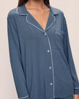 Model wears the Gisele TENCEL™ Modal Long PJ Set in Coastal Blue/Ice Blue.