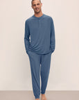 Model wears Henry TENCEL™ Modal Long PJ Set in Coastal Blue.