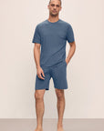 Model wears Henry TENCEL™ Modal Short PJ Set in Coastal Blue.