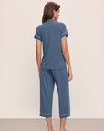 Model wears Gisele TENCEL™ Modal Short Sleeve Cropped PJ Set in Coastal Blue/Ice Blue.