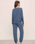 Model wears Gisele TENCEL™ Modal Slouchy PJ Set in Coastal Blue/Ice Blue.