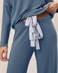 Model wears Gisele TENCEL™ Modal Slouchy PJ Set in Coastal Blue/Ice Blue.