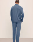 Model wears William TENCEL™ Modal Long PJ Set in Coastal Blue/Ice Blue.