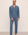 Model wears William TENCEL™ Modal Long PJ Set in Coastal Blue/Ice Blue.