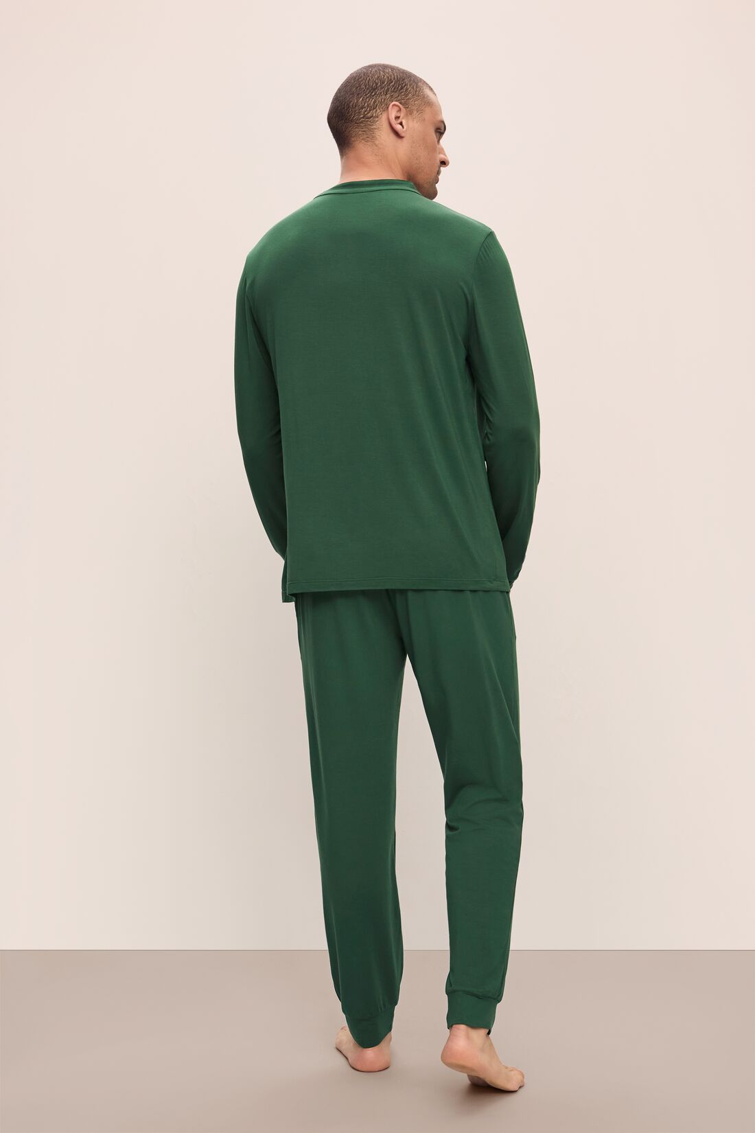 Model wears Henry TENCEL™ Modal Long PJ Set in Forest Green.