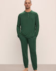 Model wears Henry TENCEL™ Modal Long PJ Set in Forest Green.