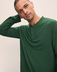 Model wears Henry TENCEL™ Modal Long PJ Set in Forest Green.