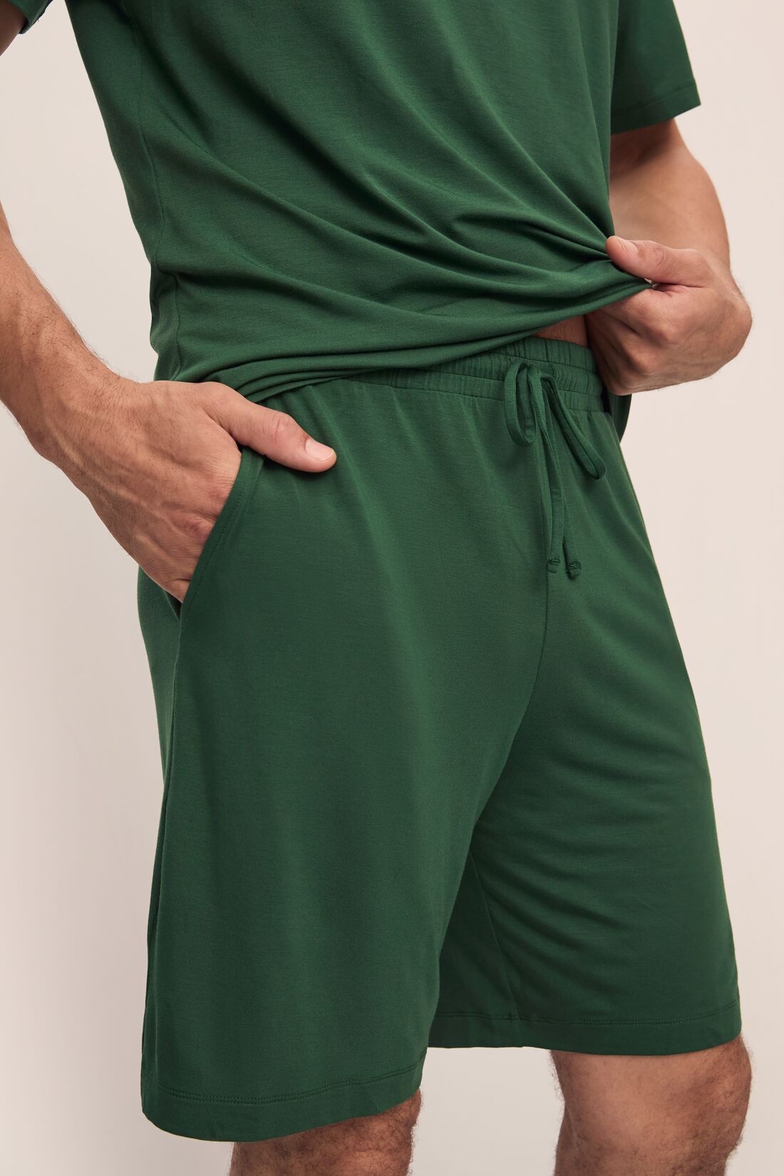 Model wears Henry TENCEL™ Modal Short PJ Set in Forest Green.