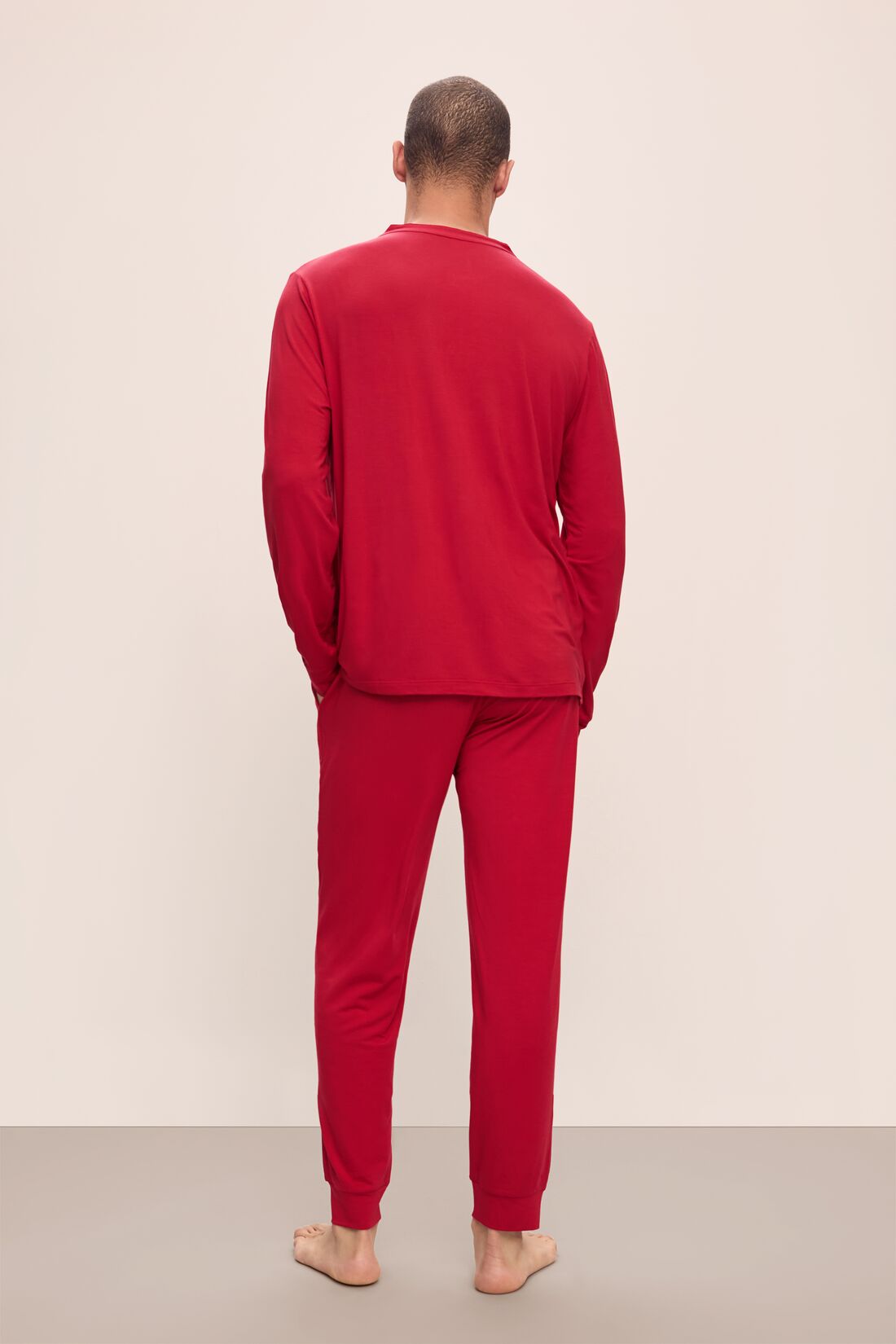 Model wears Henry TENCEL™ Modal Long PJ Set in Haute Red.