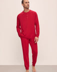 Model wears Henry TENCEL™ Modal Long PJ Set in Haute Red.