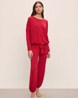 Model wears Gisele TENCEL™ Modal Slouchy PJ Set in Haute Red/Haute Red.