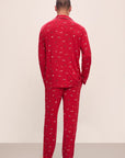 Model wears William Printed TENCEL™ Modal Long PJ Set in Winter Wonderland Haute Red/Ivory.