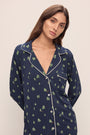 Model wears the Gisele Printed TENCEL™ Modal Long PJ Set in Woodland Pine Navy/Ivory.