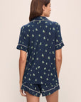 Model wears Gisele Printed TENCEL™ Modal Relaxed Short PJ Set in Woodland Pine Navy/Ivory.