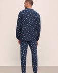 Model wears Henry Printed TENCEL™ Modal Long PJ Set in Woodland Pine Navy/Ivory.