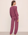 Model wears Gisele TENCEL™ Modal Slouchy PJ Set in Raspberry/Ivory.