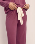 Model wears Gisele TENCEL™ Modal Slouchy PJ Set in Raspberry/Ivory.