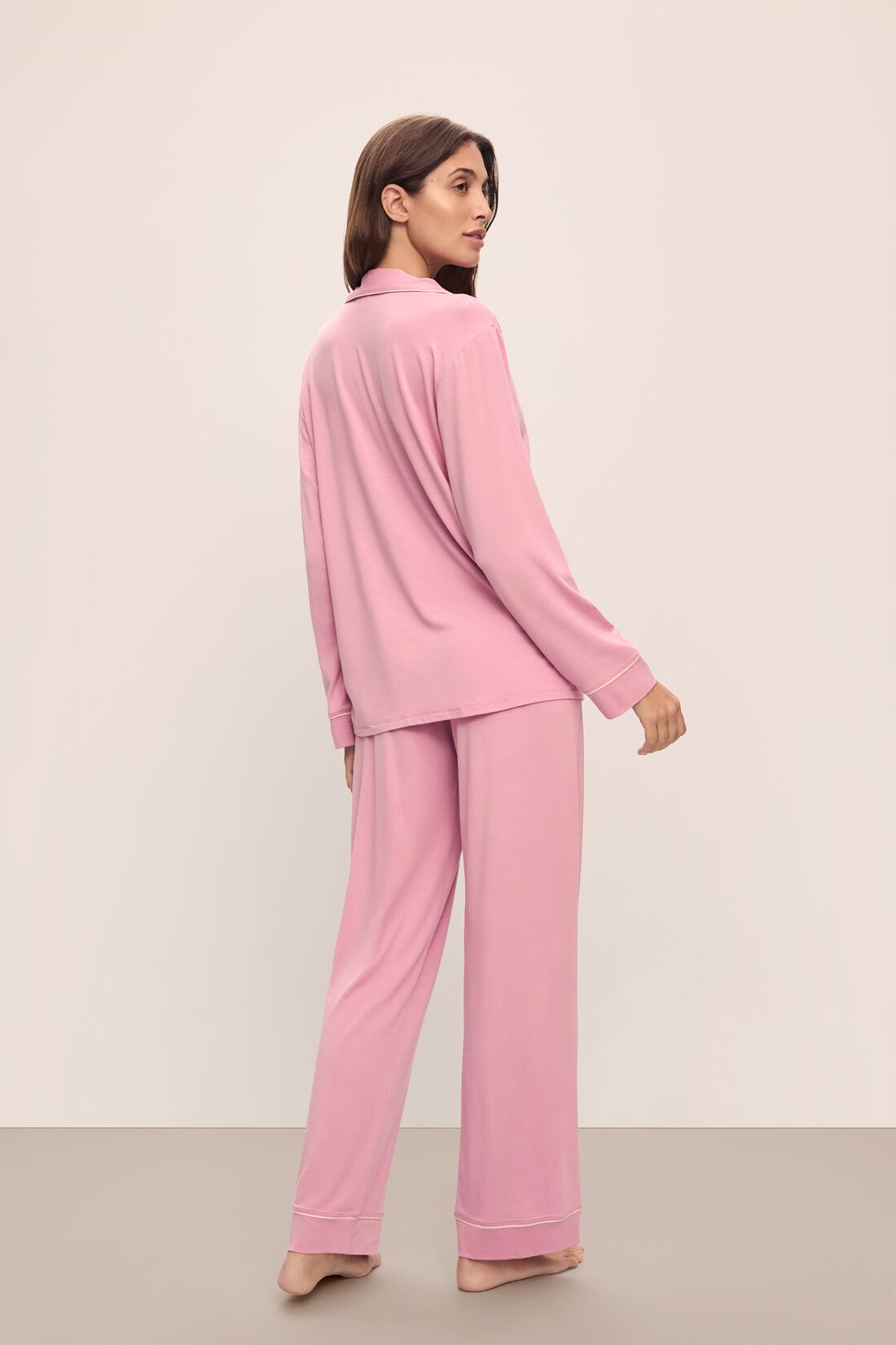 Back image of model wearing Gisele TENCEL™ Modal Long PJ Set in Rose Quartz/Petal Pink