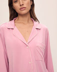 Detail image of model wearing Gisele TENCEL™ Modal Long PJ Set in Rose Quartz/Petal Pink