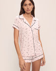 Front short of model wearing Gisele Printed TENCEL™ Modal Shortie Short PJ Set in Little Heart Sorbet Pink/Black