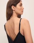 Detail shot of Model wearing Fiona TENCEL™ Modal Cami & Pant PJ Set in black.