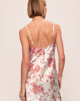 Model is wearing Inez Printed Washable Silk Short Slip in Ikebana Pearl