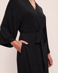 Model is wearing Gisele TENCEL™ Modal Everyday Long Robe in Black