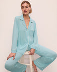 Model is wearing Gisele Tencel™ Modal Long Pj Set in Canal Blue/Ivory