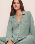 Model is wearing Gisele TENCEL™ Modal Long PJ Set in Eucalyptus/Ivory