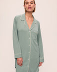 Model is wearing Gisele TENCEL™ Modal Sleepshirt in Eucalyptus/Ivory