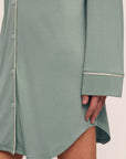 Model is wearing Gisele TENCEL™ Modal Sleepshirt in Eucalyptus/Ivory