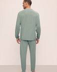 Model is wearing Henry TENCEL™ Modal Long PJ Set in Eucalyptus