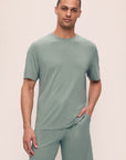 Model is wearing Henry TENCEL™ Modal TENCEL™ Modal Short PJ Set in Eucalyptus