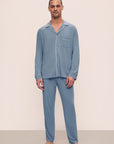 Model is wearing William TENCEL™ Modal Long PJ Set in Faded Denim/Ivory