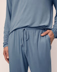 Model is wearing Henry TENCEL™ Modal Long PJ Set in Faded Denim