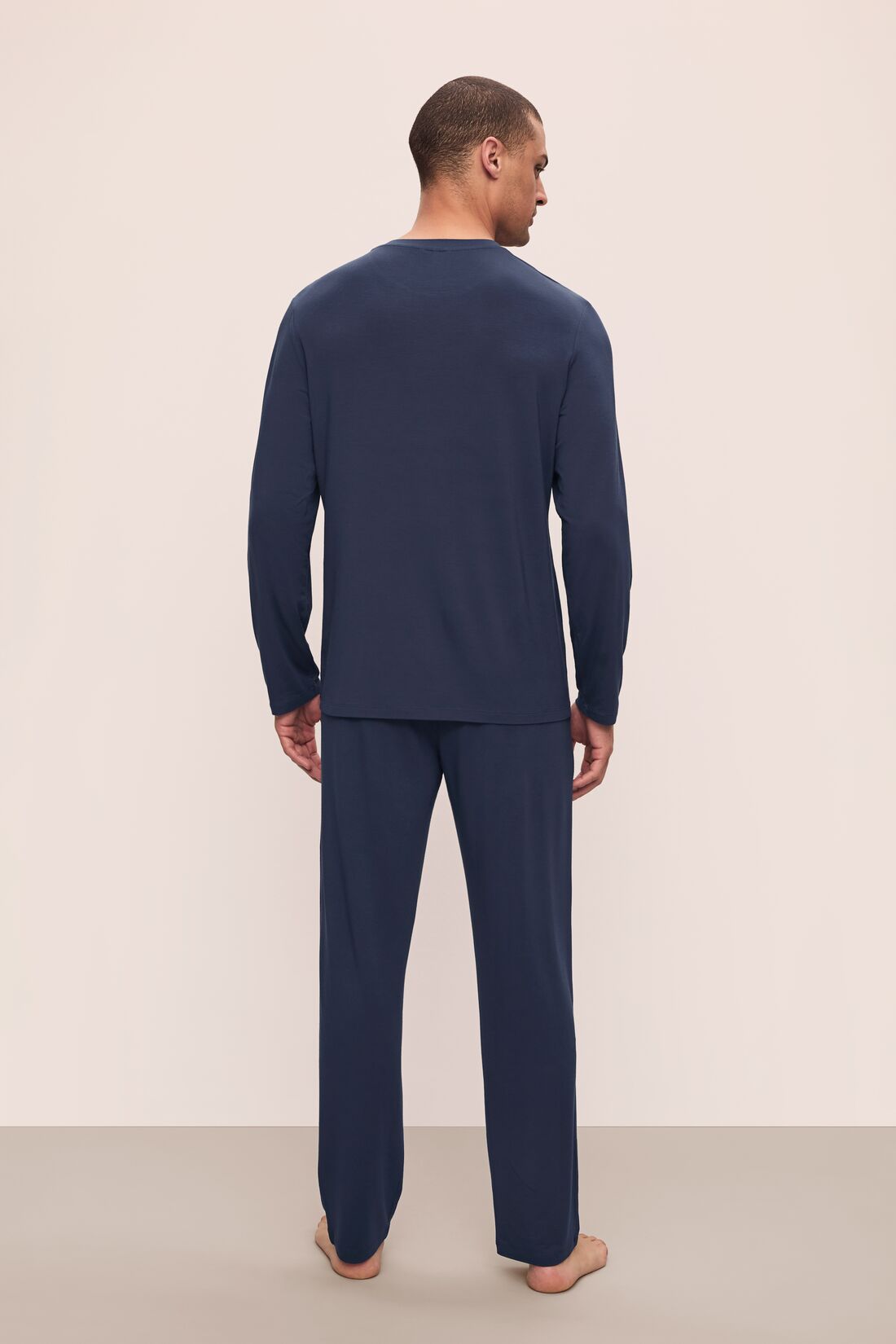 Model is wearing Henry TENCEL™ Modal Long Sleeve Crew PJ Set in Navy